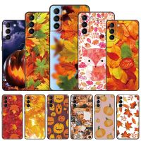 {MOUDU} ฤดูใบไม้ร่วงใบฮาโลวีนสำหรับ Samsung Galaxy S22 Pro S21 S20 FE S10 Lite S10 S10E S9 S8 Plus TPU ฝาครอบสีดำ