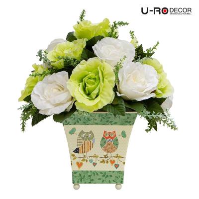 U-RO DECOR รุ่น กุหลาบคละ(เขียว ขาว) สีในกระถางดอกไม้ NOKHOOK- M (นกฮูก-เอ็ม) ยูโรเดคคอร์ กระถาง แต่งบ้าน ใส่ของ  ดอกไม้ ประดิษฐ์ flower ช่อดอกไม้