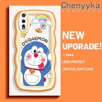 Chenyyka เคสสำหรับ Huawei P20 P20 Pro เคสเคสการ์ตูนโดราเอมอนน่ารักใหม่ โบกขอบเคสมือถือกันกระแทกแบบใสนิ่มเคสโปร่งใสกล้องถ่ายรูปที่สร้างสรรค์เคสป้องกันซิลิกาเจล