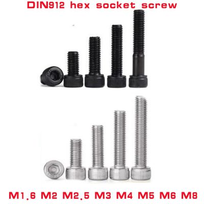 5-50PCS DIN912 allen head screw m1.6 M2 M2.5 M3 m4 m5 m6 m8  A2-70 Stainless steel black hexagon Hex socket cap head screw Bolt Nails Screws Fasteners