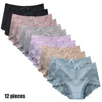 12 Pieces Womens Underwear Sexy Lace Panties Female Underpants  Comfy Elegant Briefs Transparent Light Breathable Lingerie