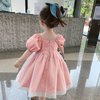 Puff Sleeve Baby Girls Sequins Net Gauze Dress For Children Cute Princess Clothing Kids Fashion Summer Casual Lace Dresses 2021