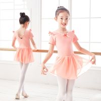 ✙ Ballet Dress for Girls Kids Dance Dress Short Sleeve Chiffon Skirted Ballet Leotard Gymnastic Costume Blue Lotus Dance Wear