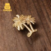 Gold Furniture Handles Coconut Palm-shaped Drawer Knobs Copper Color Dresser Knobs Retro Handles for Cabinets and Drawers