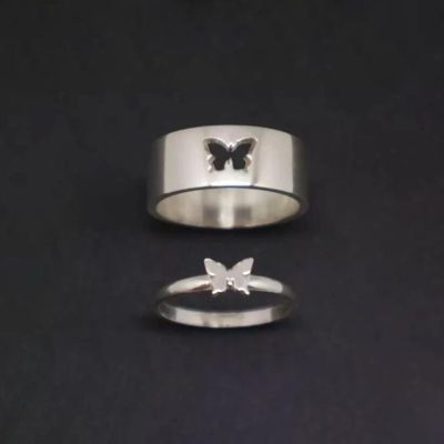 [MM75] แหวนคู่ผีเสื้อแหวนจับคู่สำหรับผู้หญิงผู้ชายชุดแต่งงานแหวนสัญญาสำหรับคนรักการจับคู่แหวนสีเงินทอง