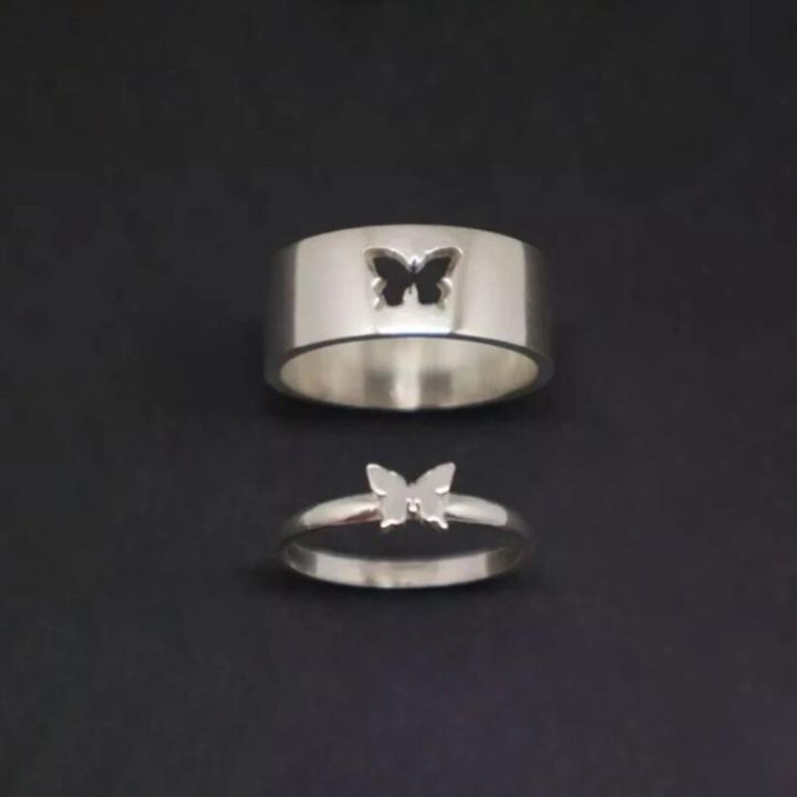 mm75-แหวนคู่ผีเสื้อแหวนจับคู่สำหรับผู้หญิงผู้ชายชุดแต่งงานแหวนสัญญาสำหรับคนรักการจับคู่แหวนสีเงินทอง