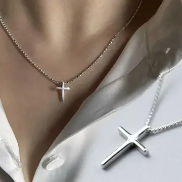 Simple Cross Pendants Necklaces Women Silver Color Chain Choker Neckla