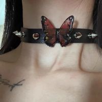 Butterfly Y2K hot girl collar retro millennium punk heat shrink neck chain niche rock girl leather clavicle chain