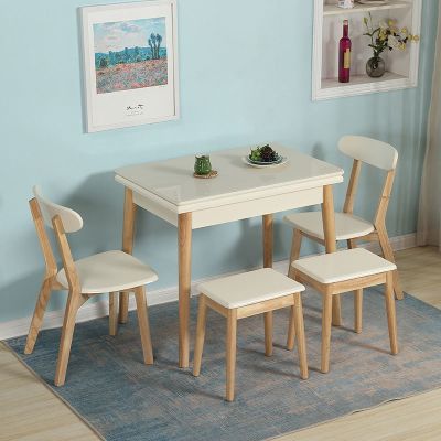 [COD] simple solid foldable dining telescopic and chair combination home apartment multi-functional meal