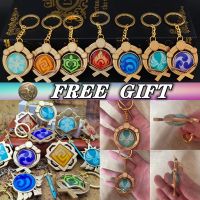 Game Genshin Impact Vision Lnazuma Ganyu Keqing Wendi Xiao Keychain Luminous 7 Element Weapons Eye Of God Toy KeyRing