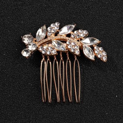 Glittery Hair Side Combs Vintage Rhinestone Glass Bridal Hair Clips Alloy Metal Leaves Shaped Hair Accessories for Bride PR Sale