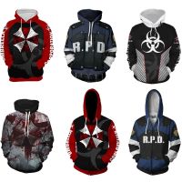 Resident Evil เสื้อแจ็กเก็ตกันหนาว มีฮู้ด แต่งซิป ลาย RPD 3D สําหรับแต่งคอสเพลย์