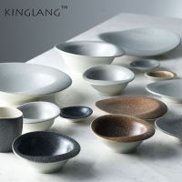 〖glistening shop〗KINGLANG เซรามิกเชิงพาณิชย์สไตล์นอร์ดิก,จานเครื่องใช้บนโต๊ะอาหารในครัวเรือนแบบไม่สม่ำเสมอจานเดี่ยวชามพาสต้าจานแบนจานซอสข้าว