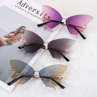 Fashion Gradient Butterfly Sunglasses for Women UV Protection Vintage Metal Rimless Sunglasses Retro Eyewear Party Decor