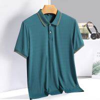 Ready Stock? Ice silk mesh polo shirt short-sleeved T-shirt solid color business casual mens top lapel green mens summer T-shirt c