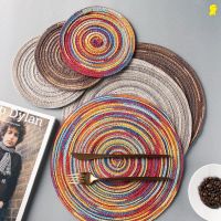 【CW】 4pcs Round Woven Non-slip Placemat Coaster Table Mat Heat-resistant