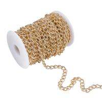 1Set Aluminium Textured Curb Chains Unwelded with Plastic Spools Light Gold Links: 10x8x2mm 10m