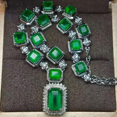 RUZZALLATI Luxury Retro Colombian Emerald Pendant Necklace High Carbon Lab Diamond Long Sweater Necklaces Chokers Party Jewelry