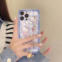 【16- digits】น่ารัก Hello Kitty Kt Cat พร้อมสายรัดสร้อยข้อมือเคสโทรศัพท์สำหรับ iPhone 13 12 11 Pro Max XR XS สูงสุด8 X RedMi K40 30หมายเหตุ9 10 Pro