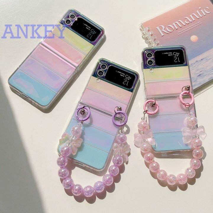 suitable-for-for-samsung-galaxy-z-flip-3-4-phone-case-zflip4-laser-gradient-zflip3-folding-protective-cover-butterfly-hanging-chain