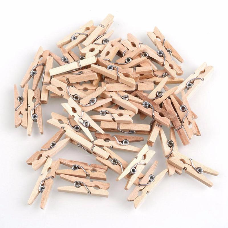 40pcs Mini Natural Wooden Pegs Clamp,Photo Hanging Spring Clips for Clothespins Craft House Decoration 