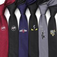 Men 39;s Ties Solid Embroidered Black Red Tie Embroidery Version of 5cm Skinny Jacquard Necktie Accessories Daily Wear