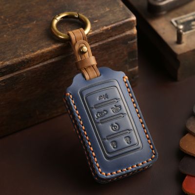 Car Key Case Genuine Leather Cover for Jeep New Grand Cherokee 2021 2022 2023 Keyring Holder Shell