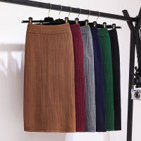 woman pencil skirts 2021 autumn winter ladies knitting back split elastic waist midi skirts women