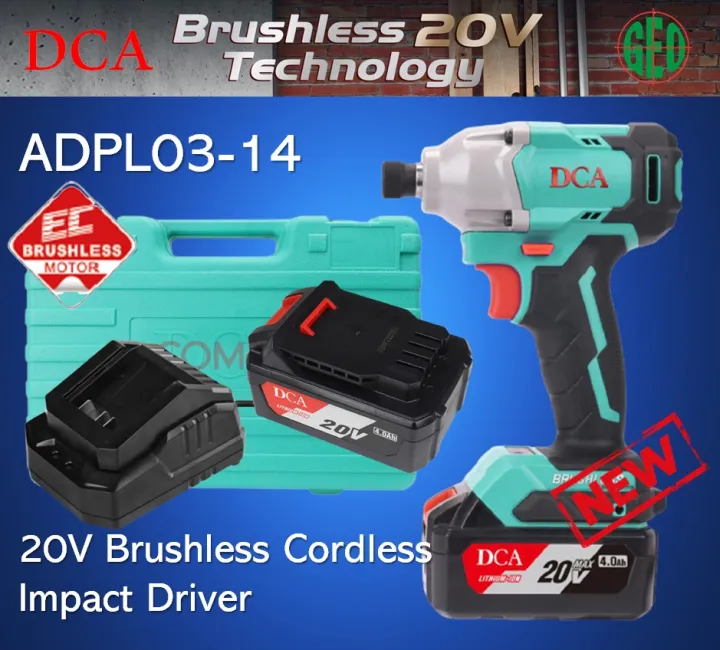 DCA ADPL0314 20V Brushless Cordless Impact Driver (180Nm) With 2 x 4ah