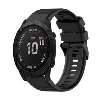 สำหรับ Garmin Fenix 6X สายนาฬิกาข้อมือเนื้อซิลิโคนเนื้อแนวนอน26มม. พร้อมอุปกรณ์กำจัด (สีดำ)