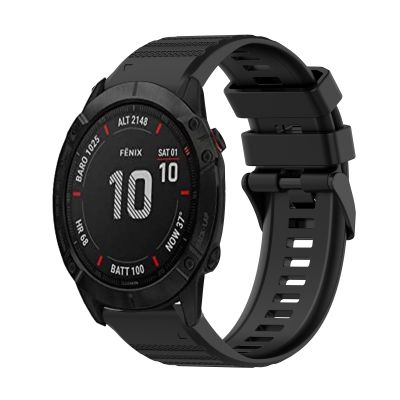 สำหรับ Garmin Fenix 6X Pro 26มม. สายนาฬิกาข้อมือซิลิโคนเนื้อแนวนอนพร้อมอุปกรณ์กำจัด (สีดำ)