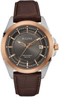 Bulova Mens Precisionist Leather Strap Watch Two-Tone/Gray dial Preciscionist