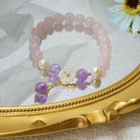 2023 Shell ดอกไม้ Natrual ไข่มุกน้ำจืดสีชมพูควอตซ์ Amethyst ลูกปัด Strand สร้อยข้อมือผู้หญิงเครื่องประดับ Fine YBR337