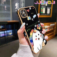 Jjlingji เคสสำหรับ OPPO A15 A35 A15s 4G เคสการ์ตูนสีนำโชคยูนิคอร์นขอบสี่เหลี่ยมดีไซน์ใหม่เคสมือถือบางลายเคลือบเคสนิ่มกล้องฝาปิดเลนส์เต็มรูปแบบป้องกันการกระแทก