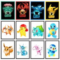 Anime Pokemon Peripherals Pikachu Eevee Poster for Wall Kids Bedroom Decoration Art Pictures Watercolour Canvas Painting Gifts