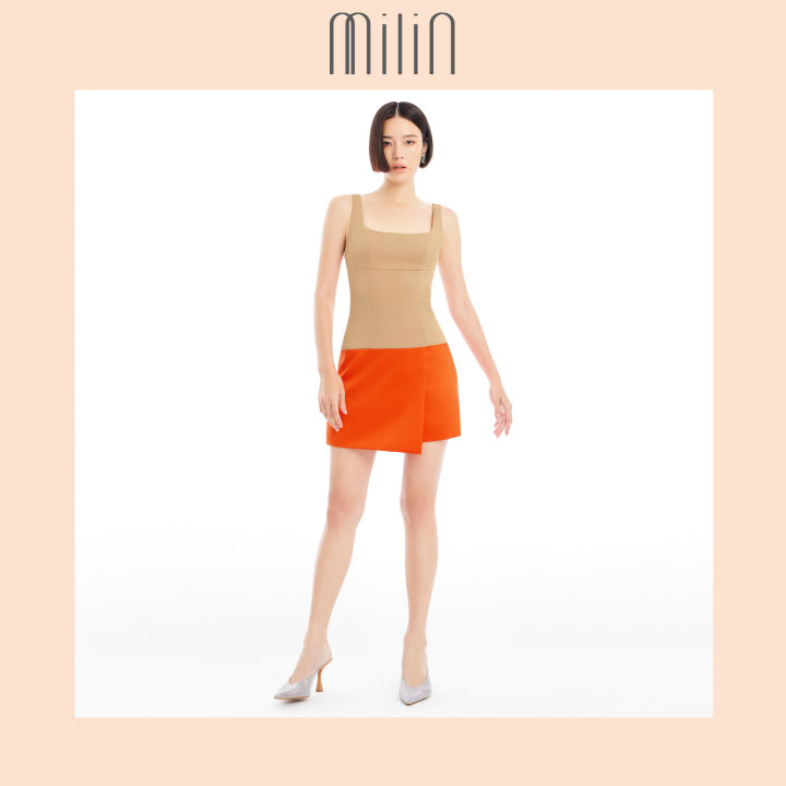 milin-two-toned-sleeveless-mini-dress-เดรสสั้นแขนกุด-2-โทนสี-candidate-dress