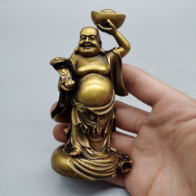 ทองแดง Ruyi Yuanbao Maitreya พระพุทธรูปทองเหลืองเครื่องประดับขนาดเล็กพระพุทธรูปโบราณ