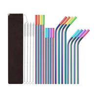 16 Pack Rainbow Color Reusable Metal Straws With Silicone Tip Colored Long Stainless Steel Straws Drinking Straw