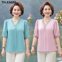 New chiffon shirt womens short-sleeved v-neck temperament top fashion western style design sense niche shirt all-match bottoming shirt