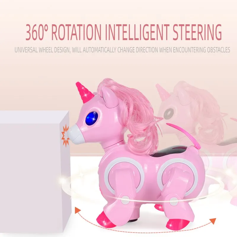 RUICHENG Electric light music universal 360 degree rotating unicorn  children's toy cartoon happy dancing horse toy | Lazada