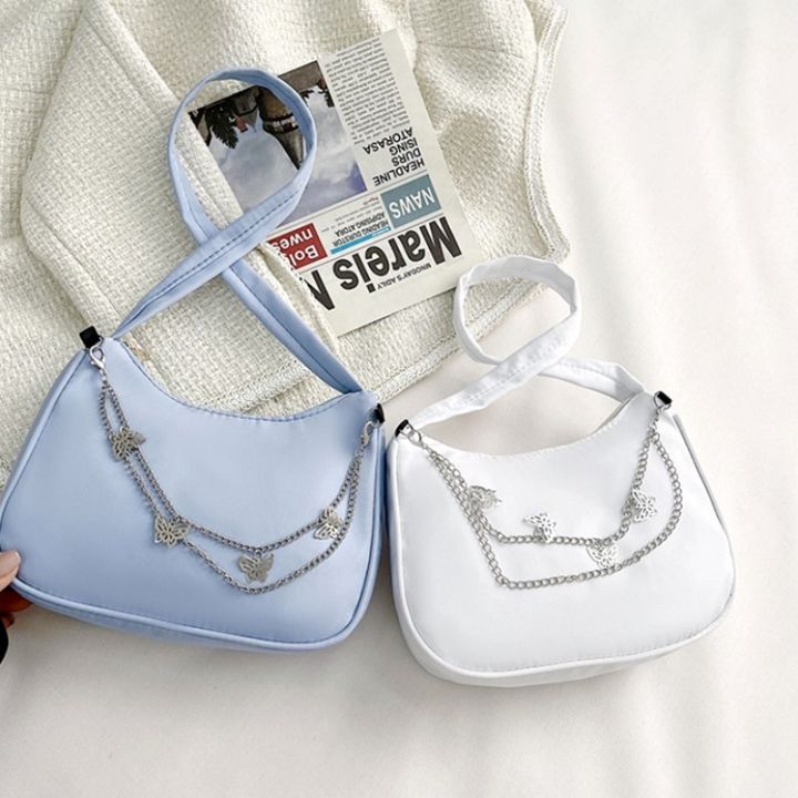 pure-color-butterfly-chain-handbag-mini-purse-vintage-zipper-underarm-bag-nylon-women-fashion