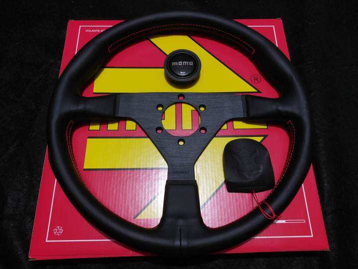 MOMO steering wheel RED/BLACK Stitch V2 14inch/350mm Flat Microfiber