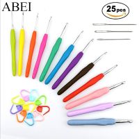 ⊙ 25pcs/set Knitting Tools Sets Silicone Soft Handle Aluminum Crochet Needles DIY Handmade Accessories