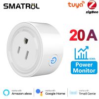 ☞ Power Monitor 20A 16A Tuya Smart Zigbee Socket Plug US Wireless Control Outlet with Energy Timer Works with Alexa Google Home