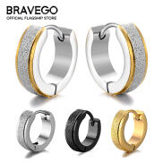 Bravego 1 Đôi Bông Tai Vòng Tròn Thời Trang Bằng Thép Titan Mờ, Trang Sức