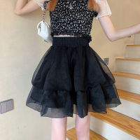 French Style Skirt Mesh Tutu Skirt Womens Spring 2022 New High-waisted Thin A-line Short Skirt Black Fairy Girl Dresses