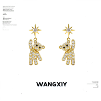 WANGXIY 18Kทองสง่างามแบร์โบว์ต่างหูเพทายเครื่องประดับ