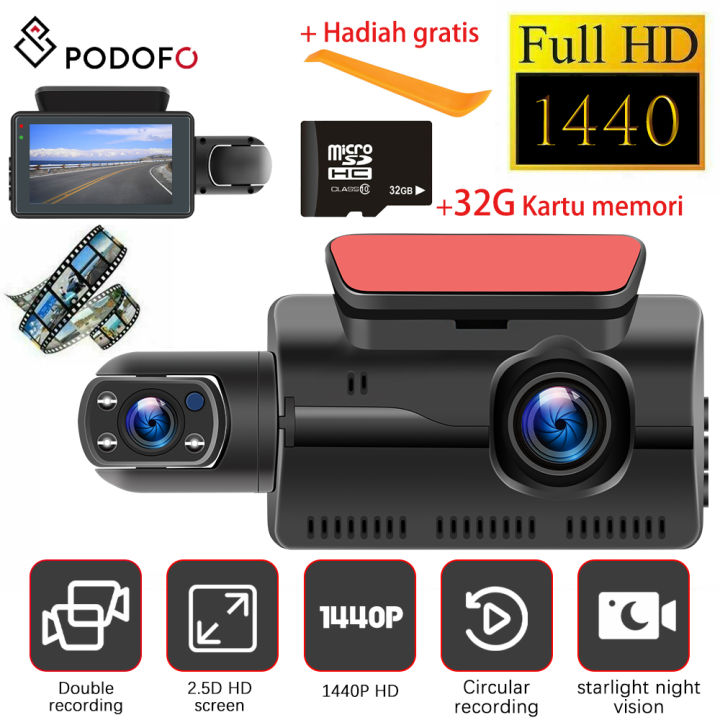 Podofo 1080P 3 Lensa G-sensor HD Mobil DVR Dash Cam Perekam Video Inci ...