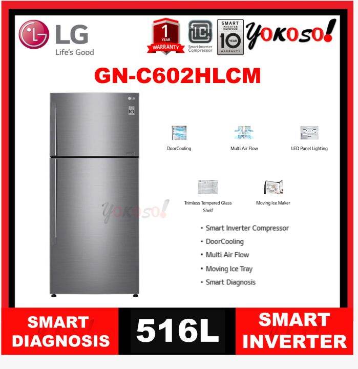 LG GNC602HLCM 516L Top Freezer Fridge in Platinum Silver Finish