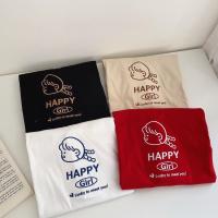 เสื้อยืด oversize S262 ผ้าคอตตอน สไตล์มินิมอล ปัก happy girl